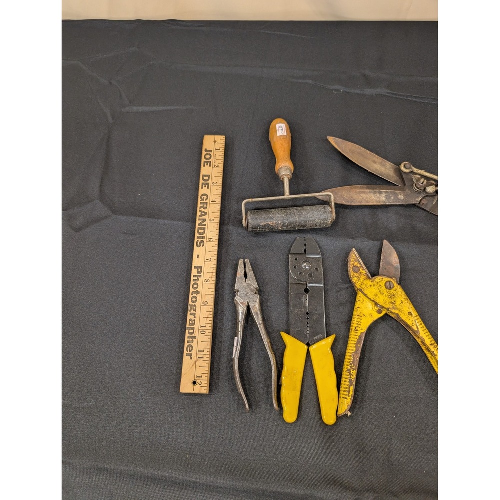Vintage Tool Lot Brayer Roller Wire Crimpers Garden Shears Snips Pliers 6pc Set - Picture 6 of 6